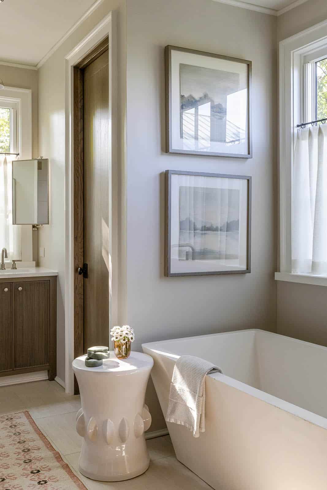 modern rustic bathroom with an integrated tub