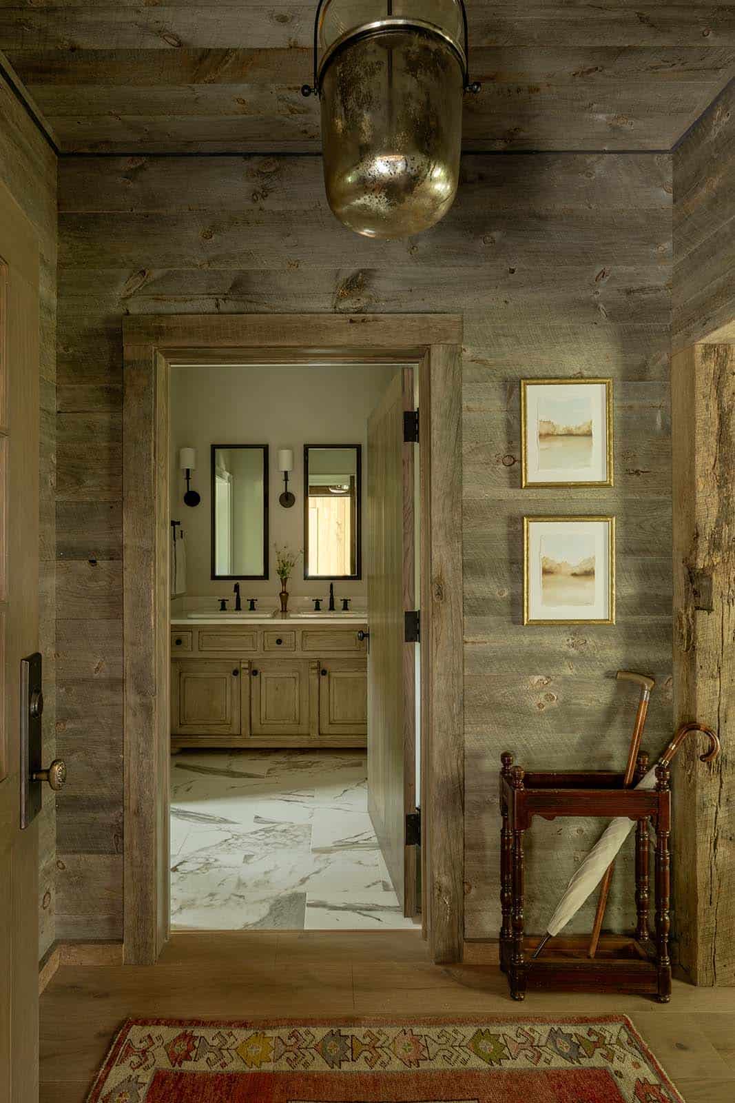 modern rustic guest bath doorway