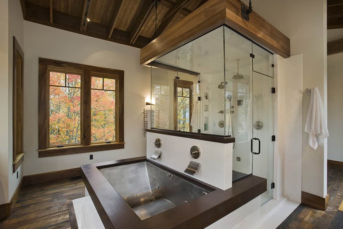 modern rustic bathroom shower and tub