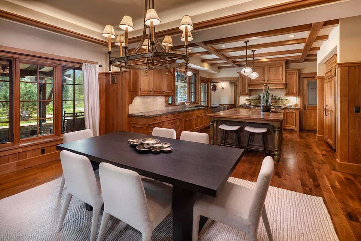 contemporary mountain style dining room and kitchen