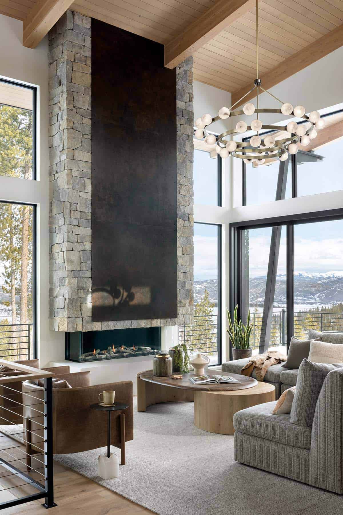 contemporary living room with a fireplace