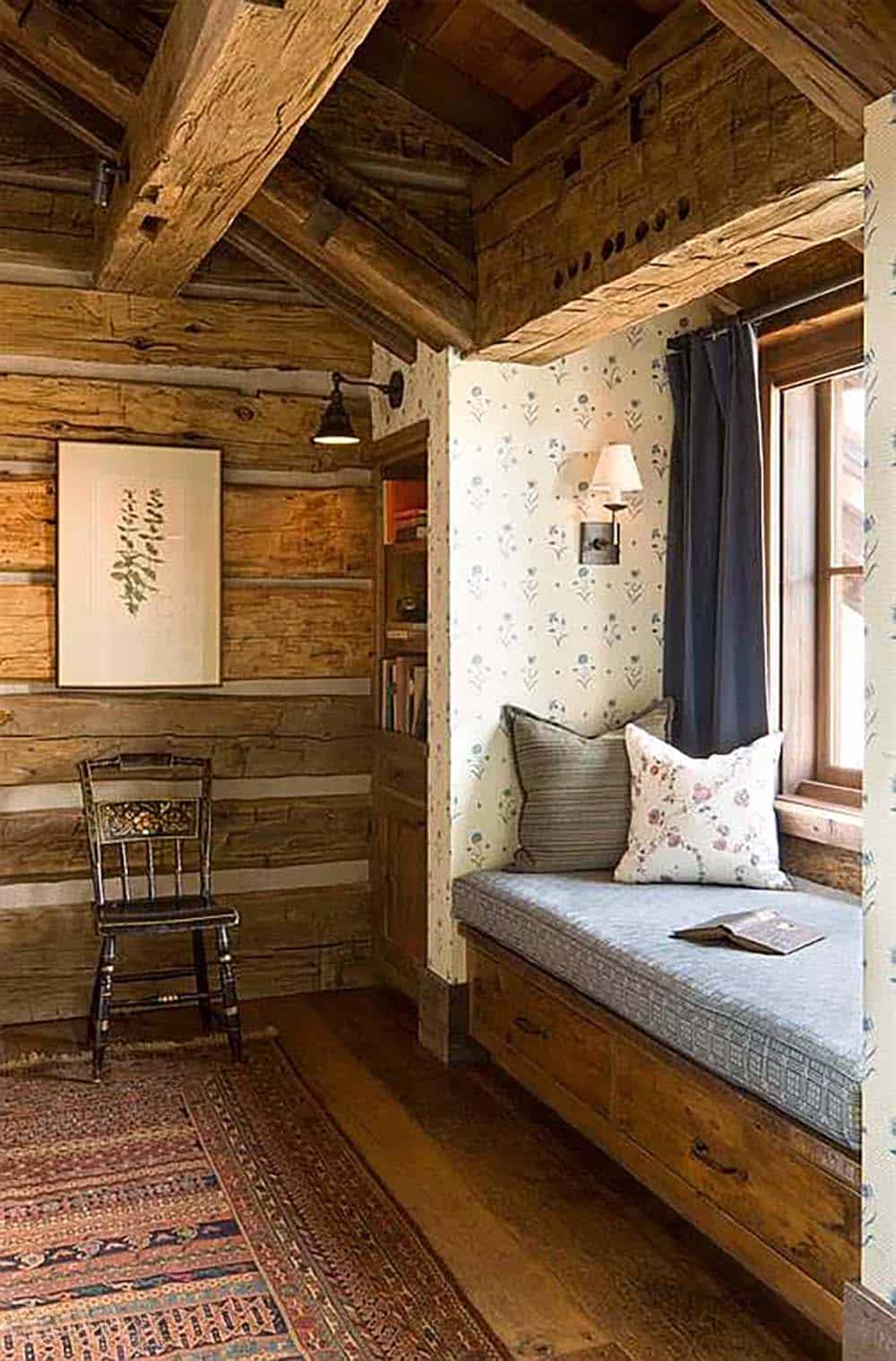 rustic built-in window seat
