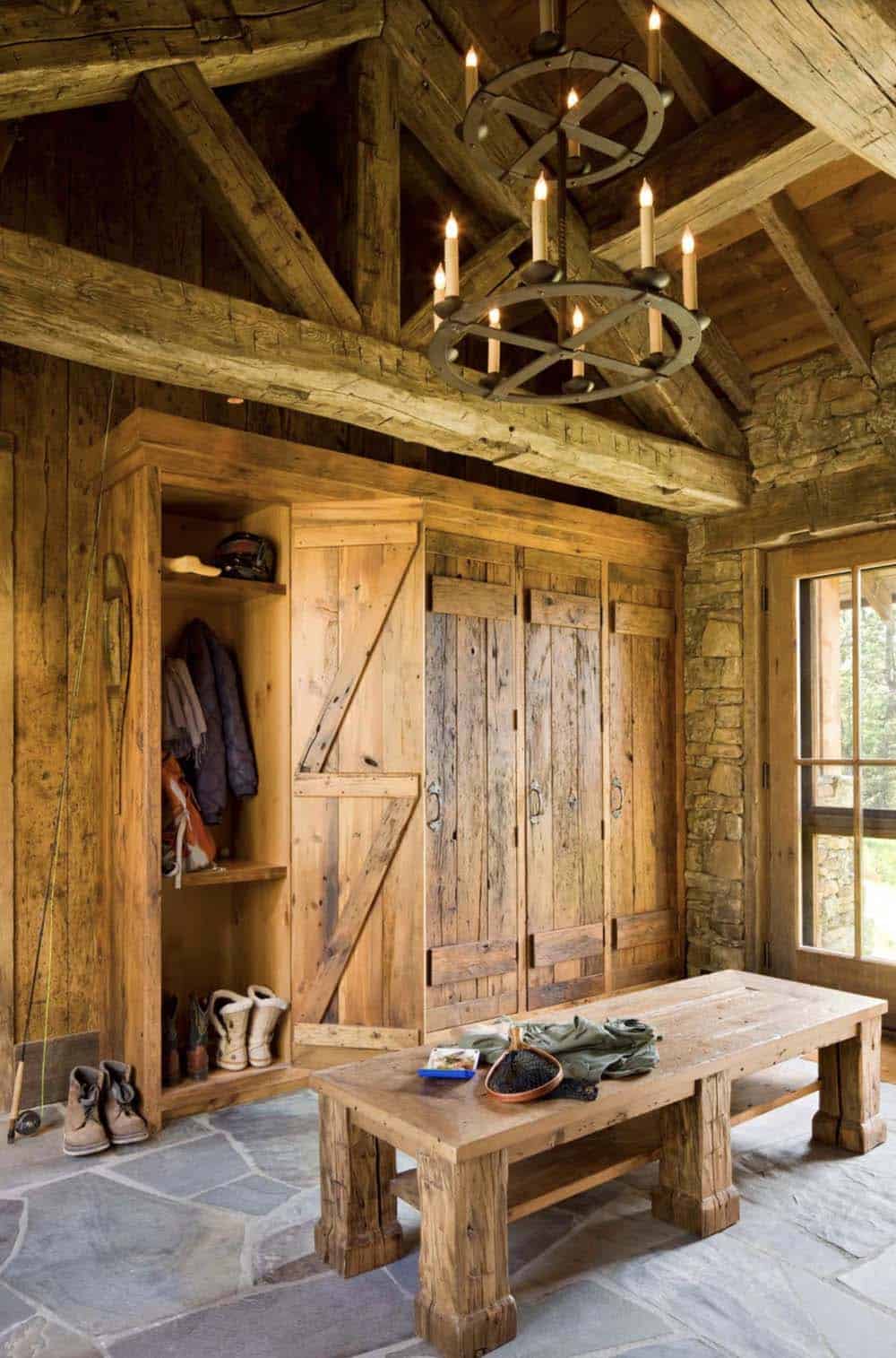 rustic ski storage room