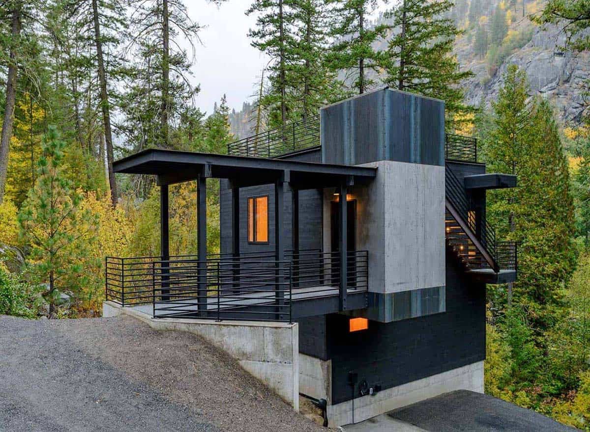 modern black cabin exterior