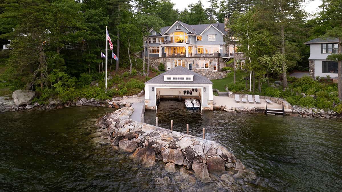 shingle style lake house exterior