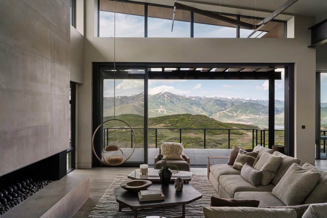 organic modern living room with a large window