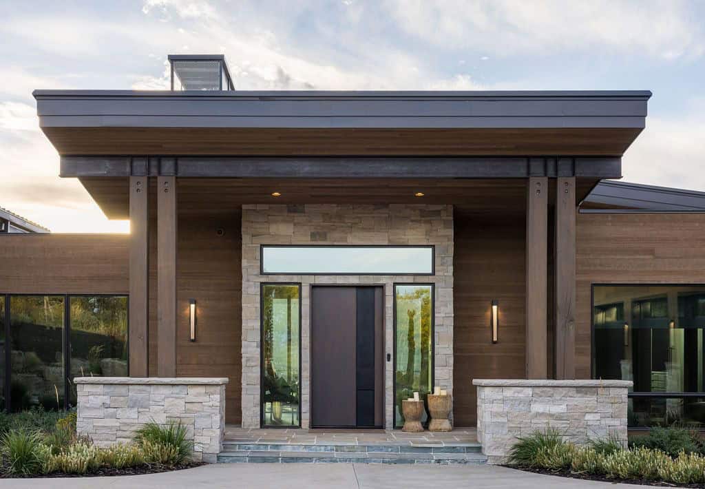 modern mountain home exterior entry