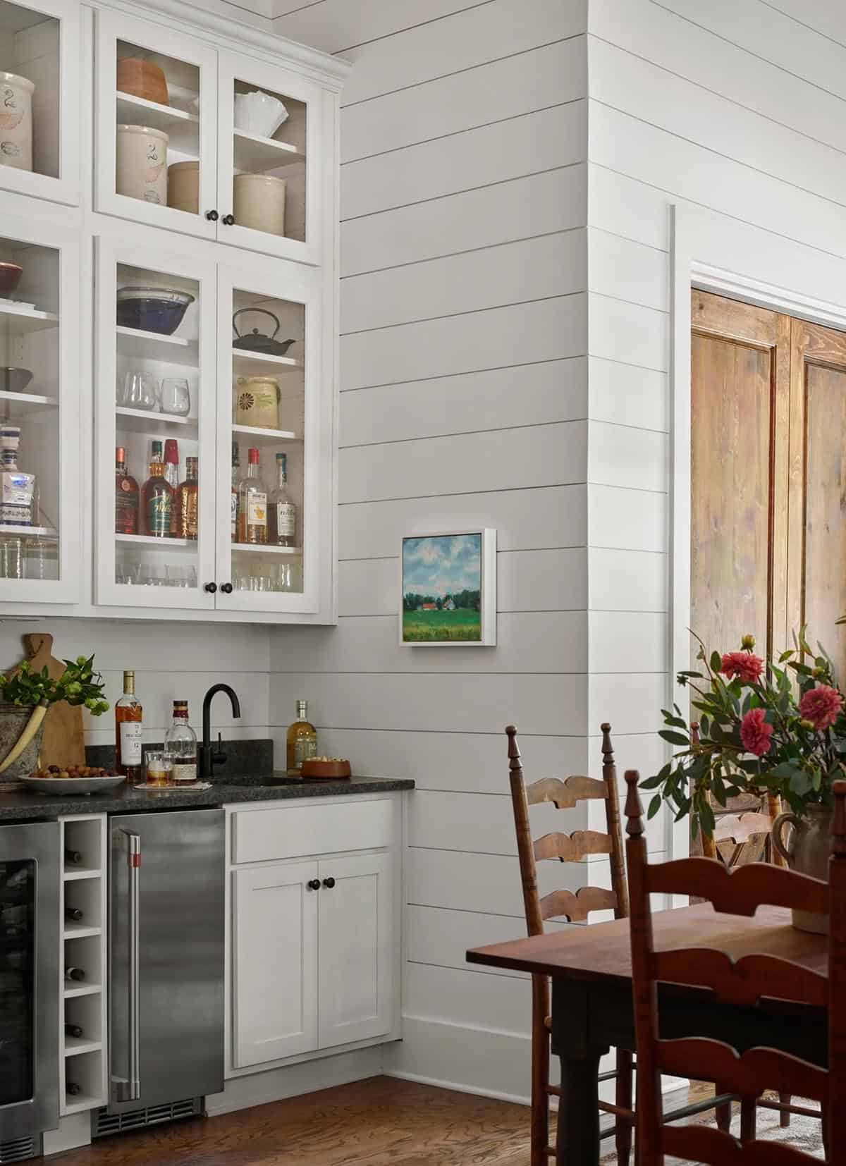 rustic modern dining room and wet bar