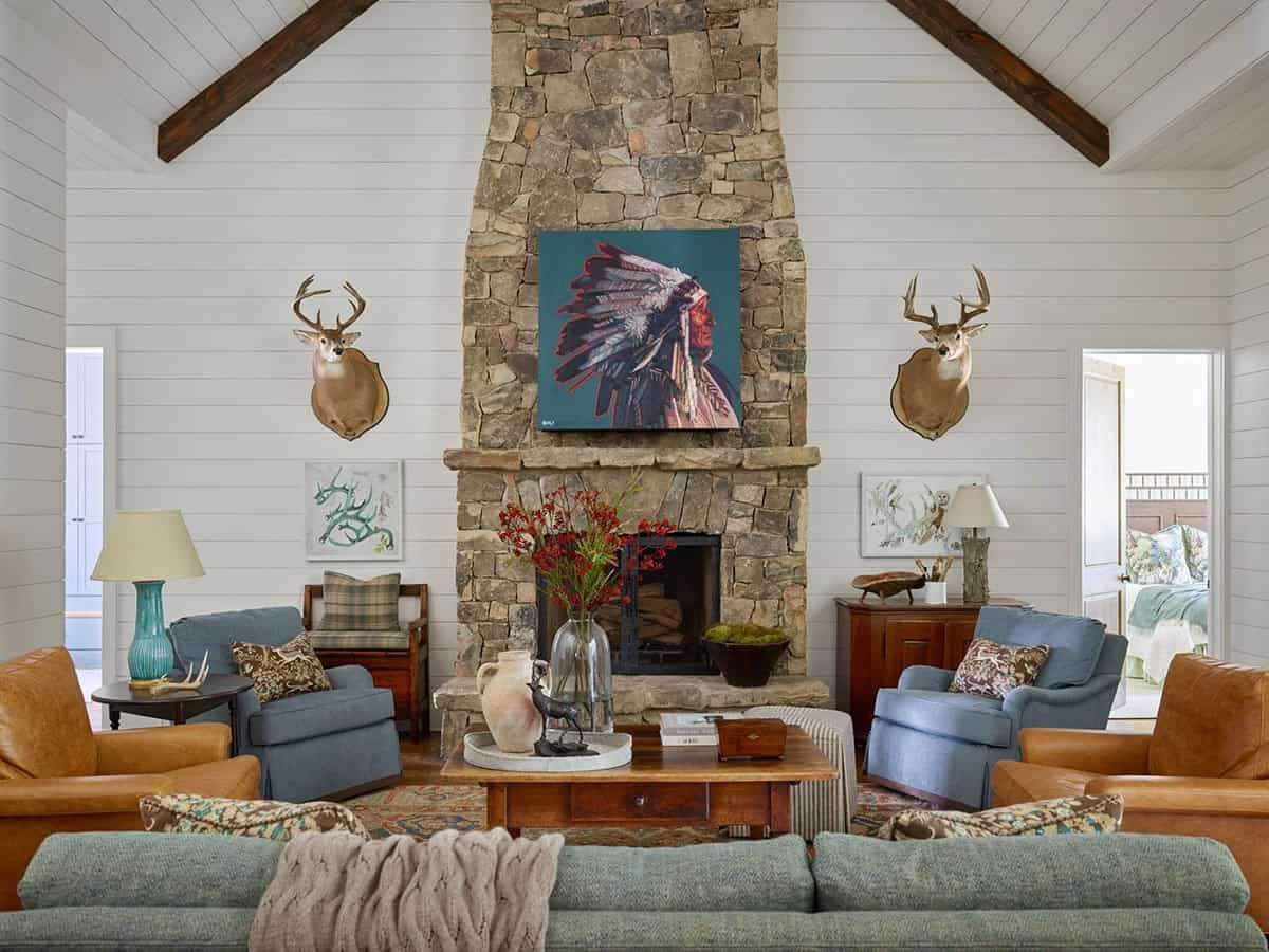 rustic modern living room with a fireplace