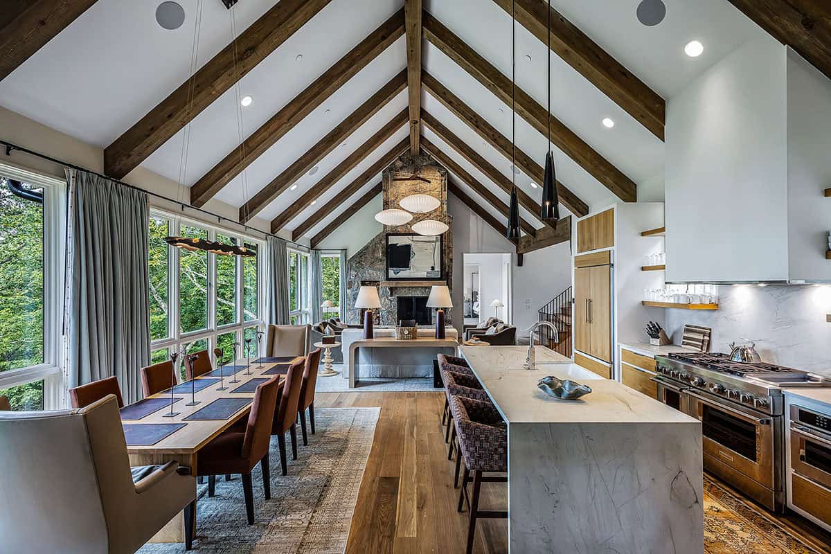 rustic modern kitchen and dining room