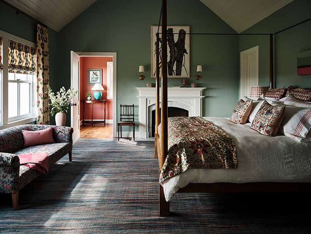 rustic modern bedroom with a fireplace