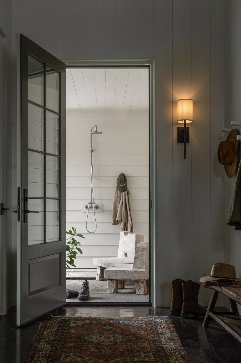 farmhouse style mudroom entry