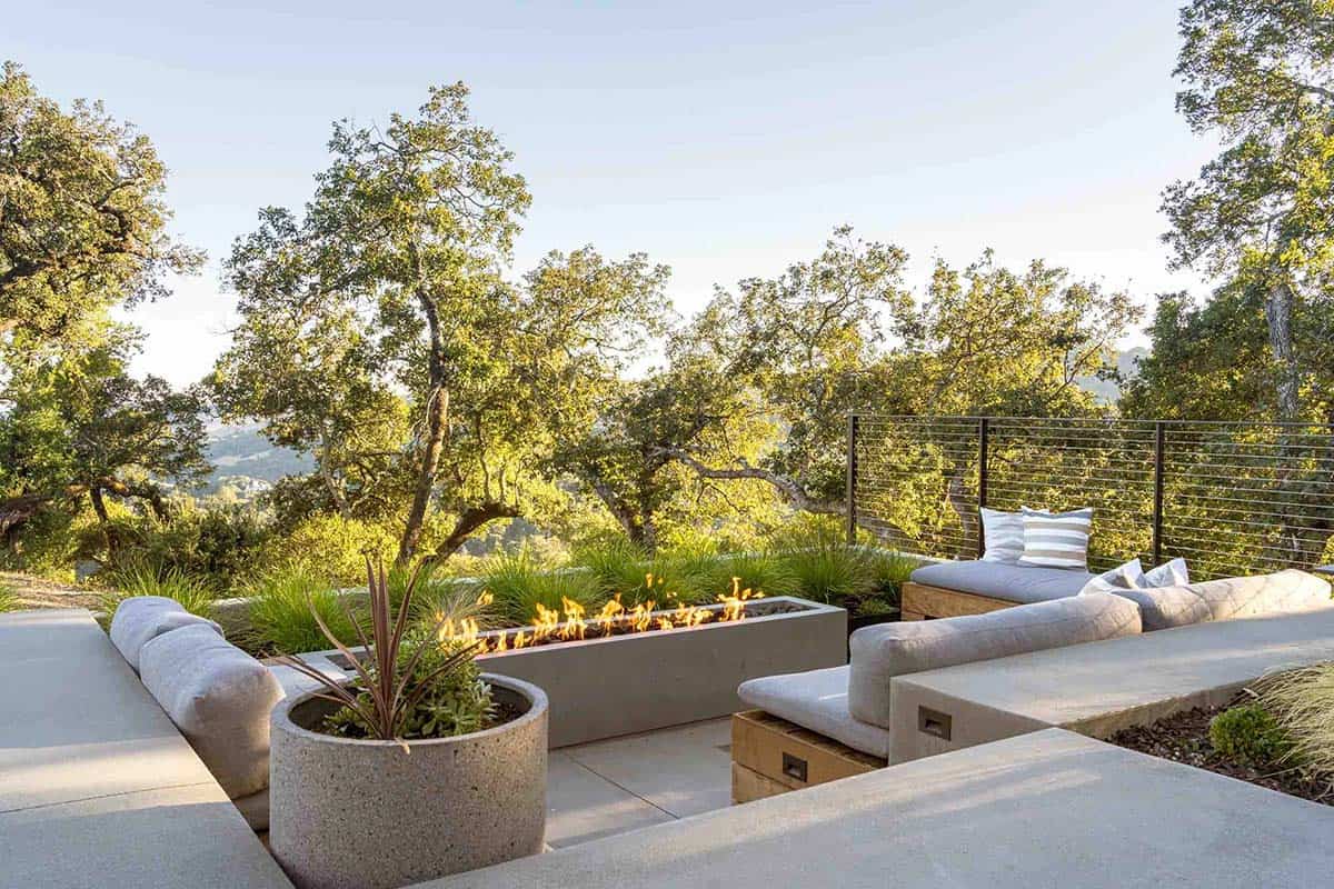 modern patio with a firepit