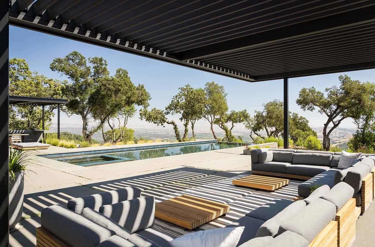 modern covered patio with outdoor furniture