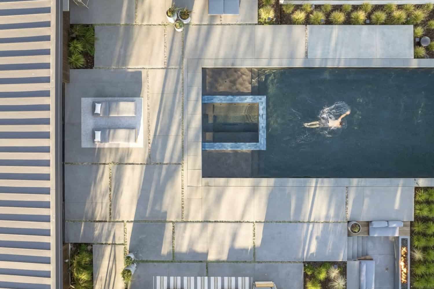 modern swimming pool overhead view