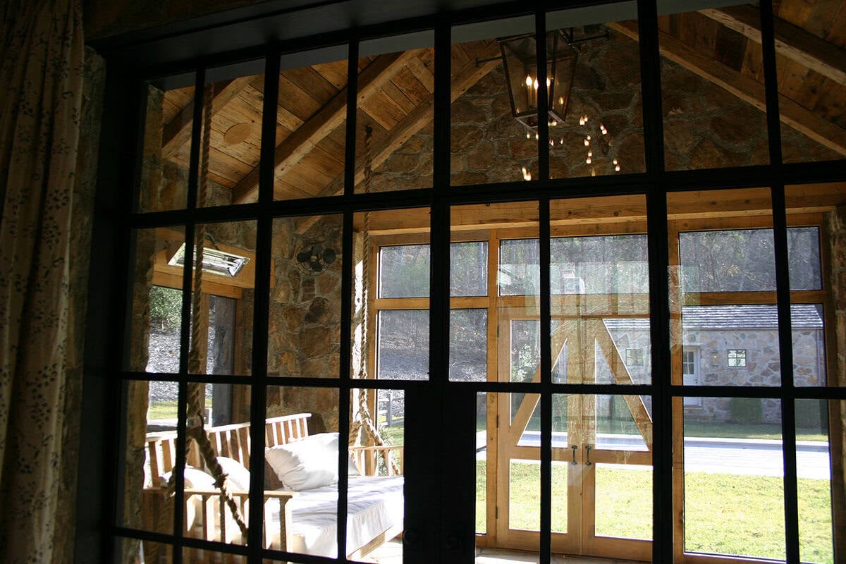 farmhouse style window view of the sleeping porch