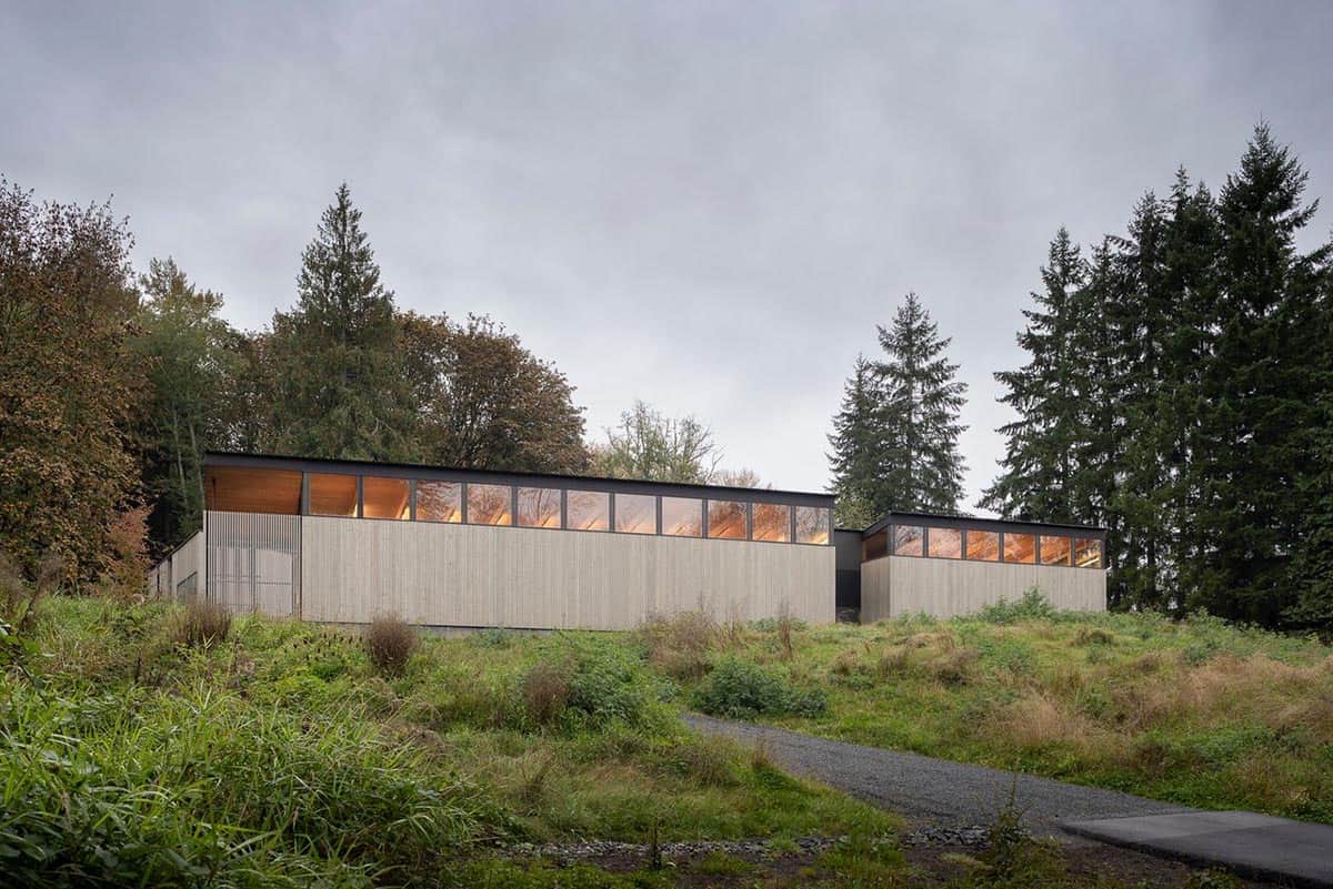 modern home exterior backyard view