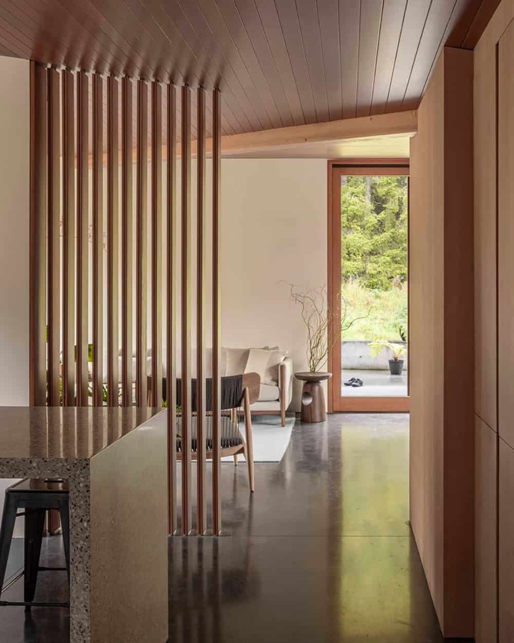 modern kitchen and living room