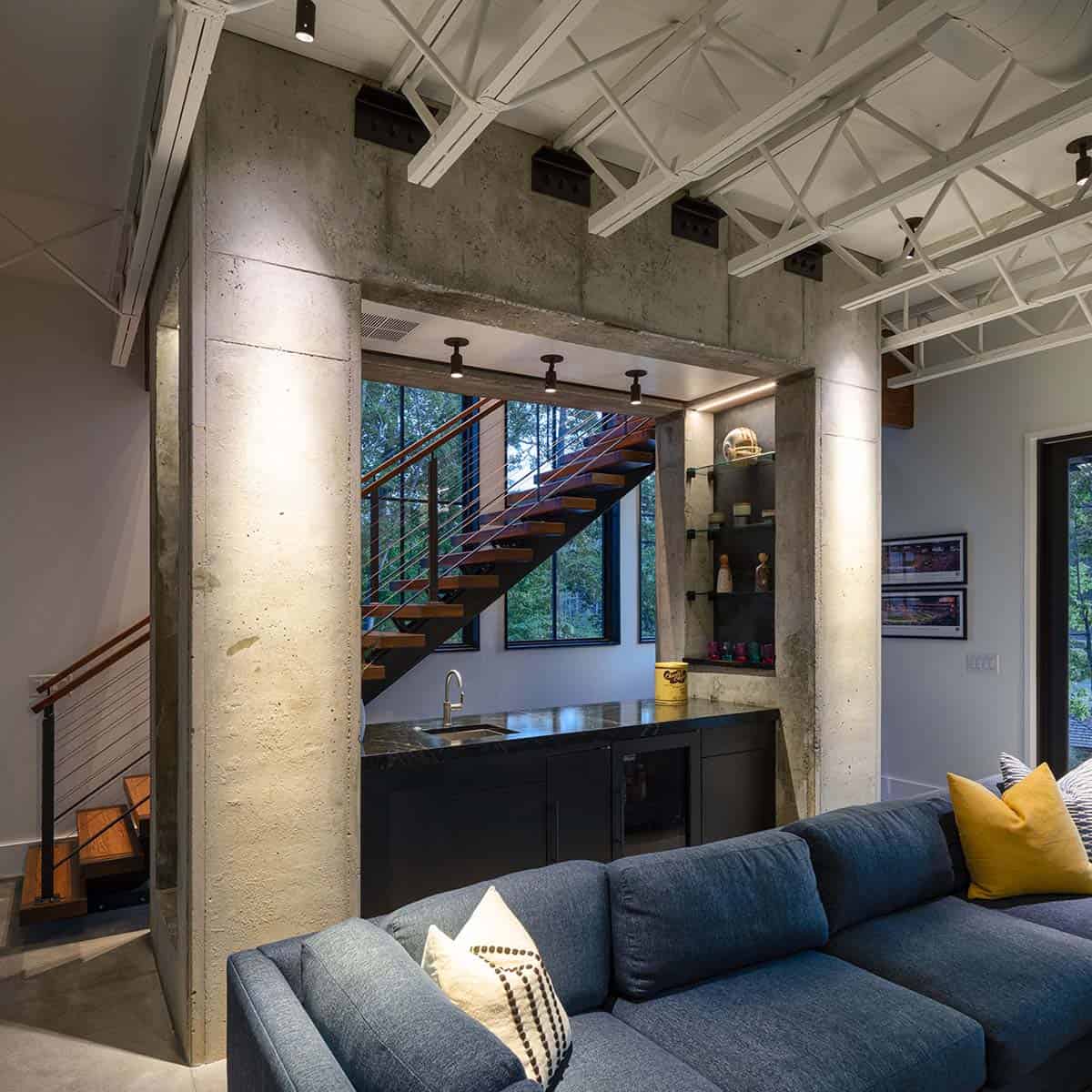 modern living room with a bar