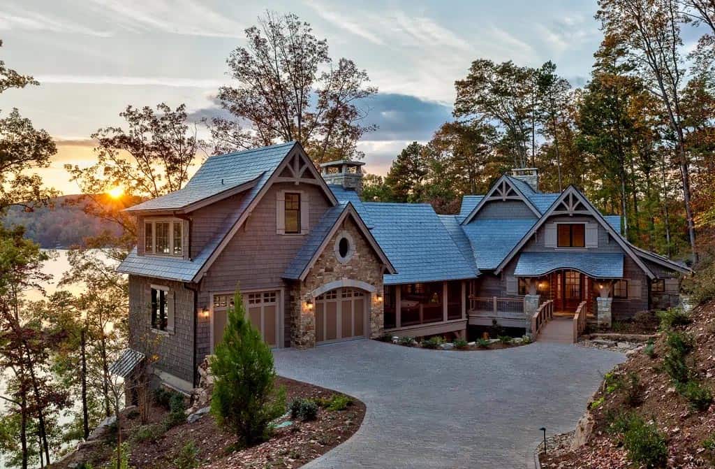 traditional style lake house exterior
