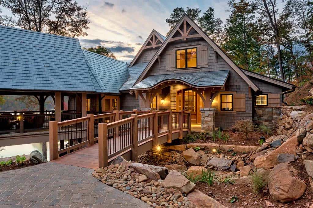 traditional style lake house exterior