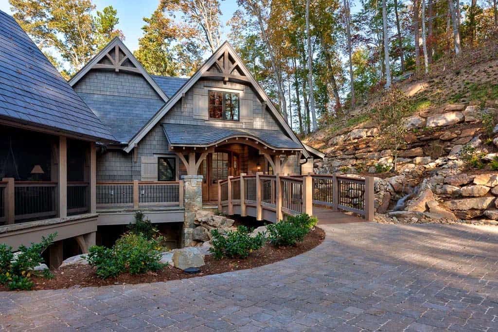 traditional style lake house exterior
