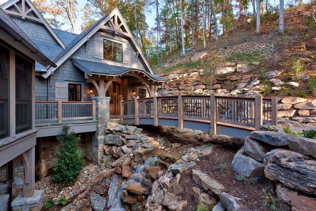 traditional style lake house exterior