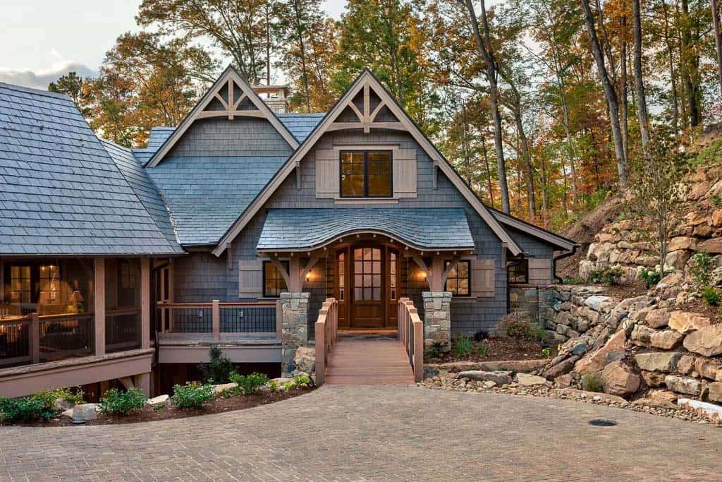 traditional style lake house exterior