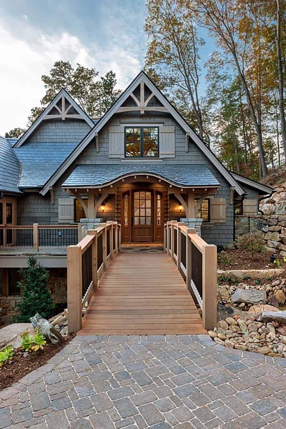 traditional style lake house exterior