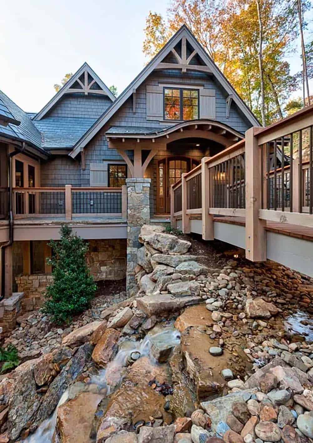 traditional style lake house exterior