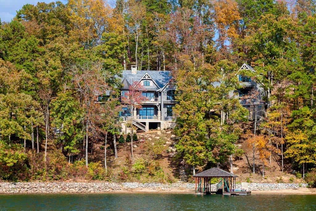 traditional style lake house exterior