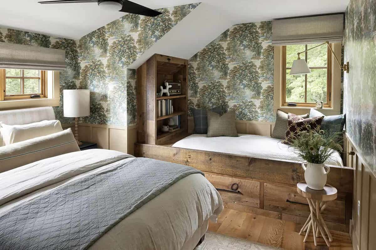 transitional style bedroom with a built-in reading nook