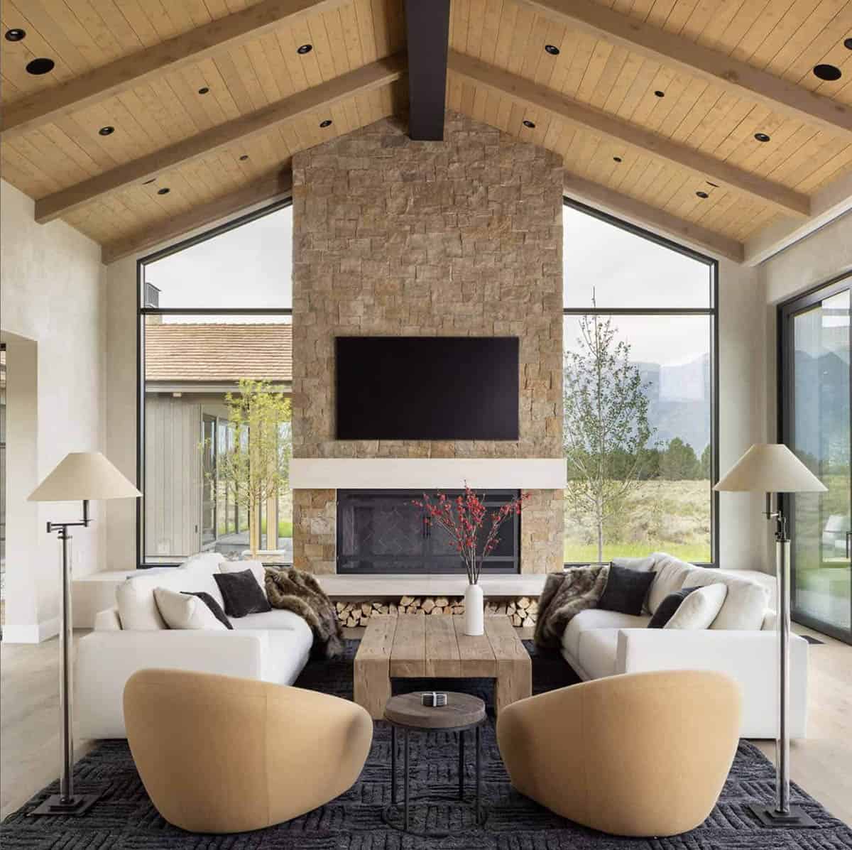 transitional style living room with a fireplace
