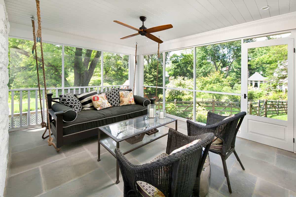 transitional style covered patio with outdoor furniture