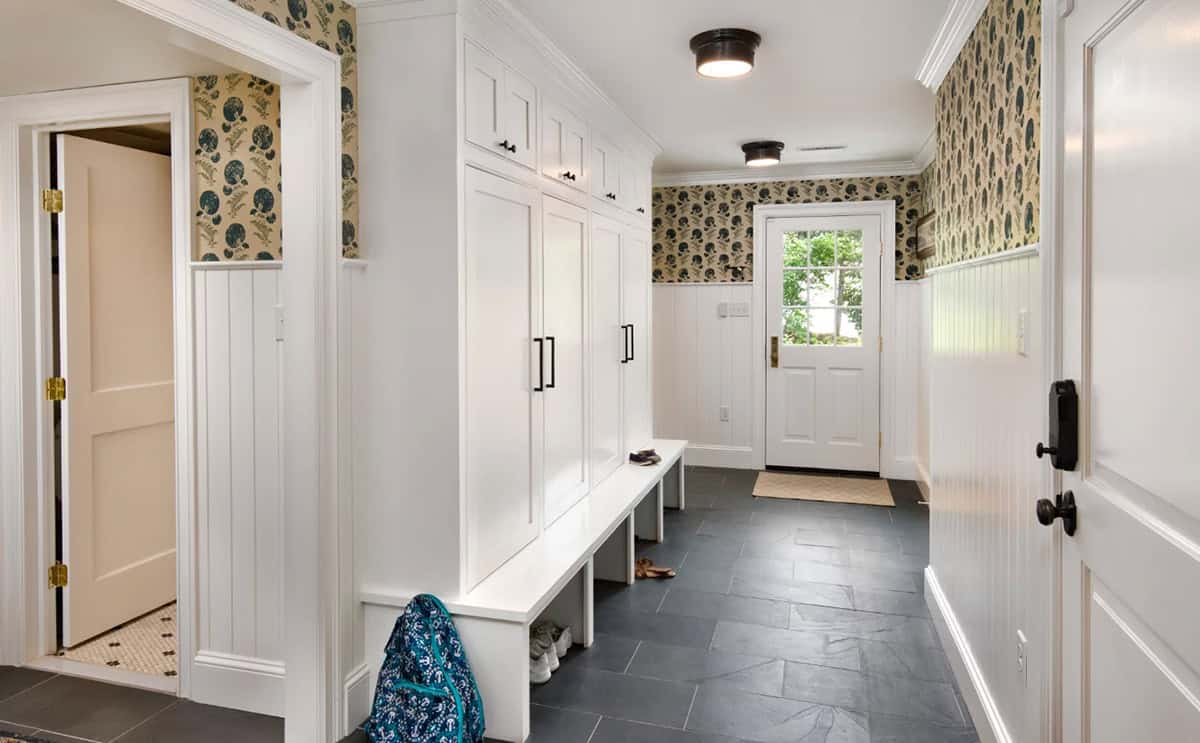 transitional style mudroom