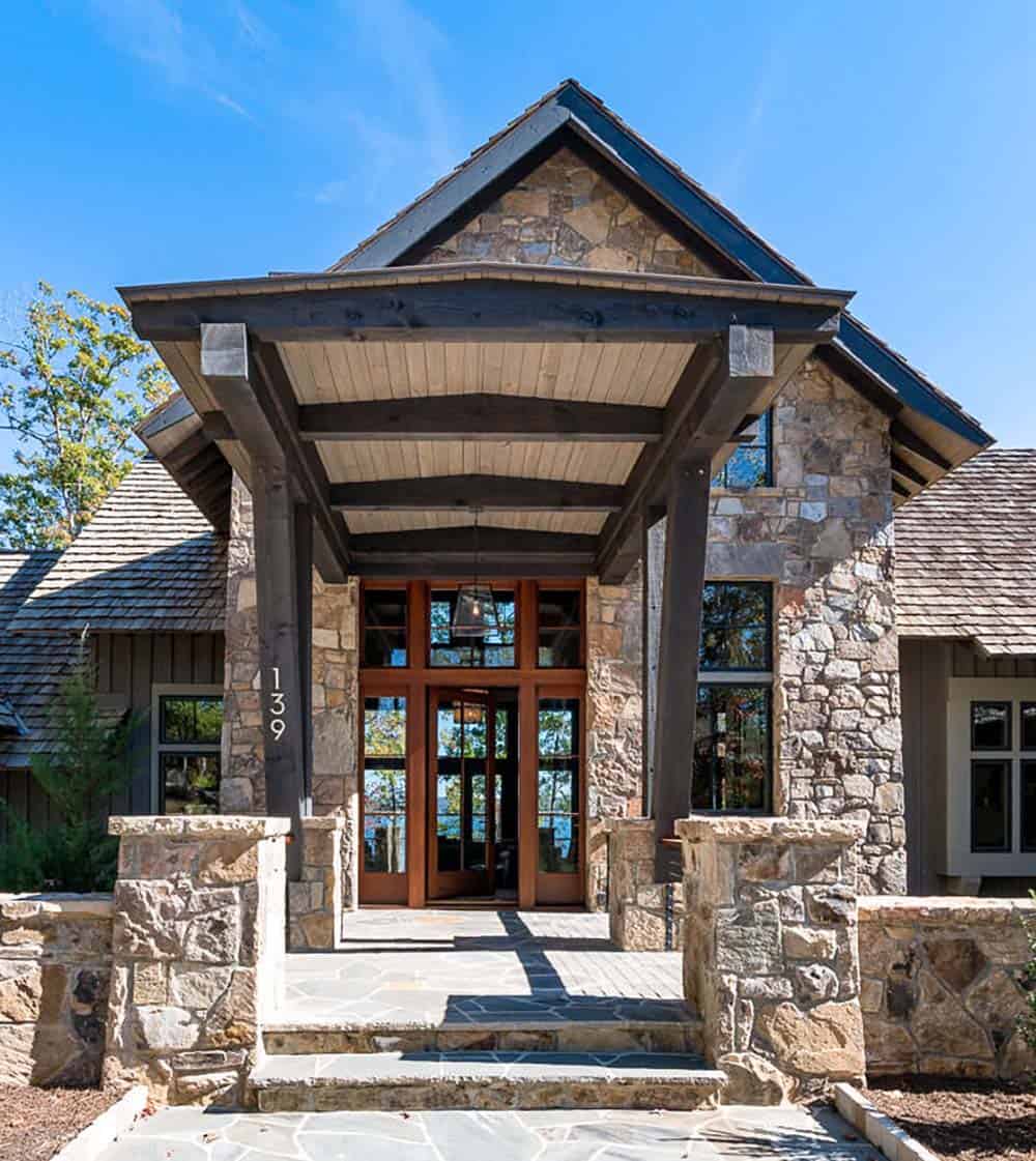 modern rustic lake house exterior