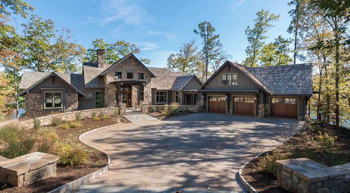 modern rustic lake house exterior