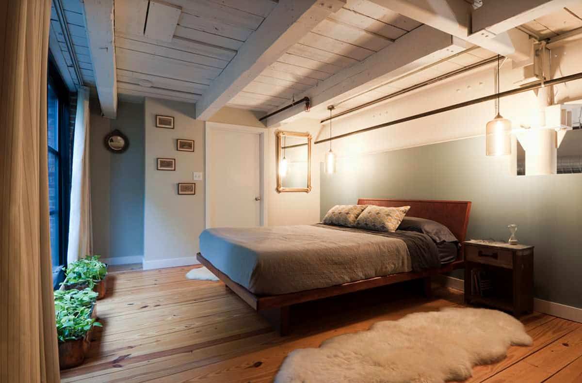 Industrial Style Basement Bedroom