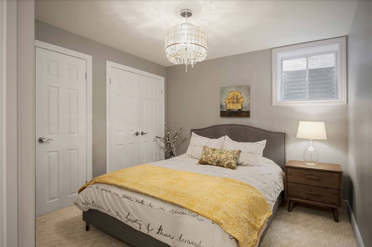 contemporary basement guest bedroom