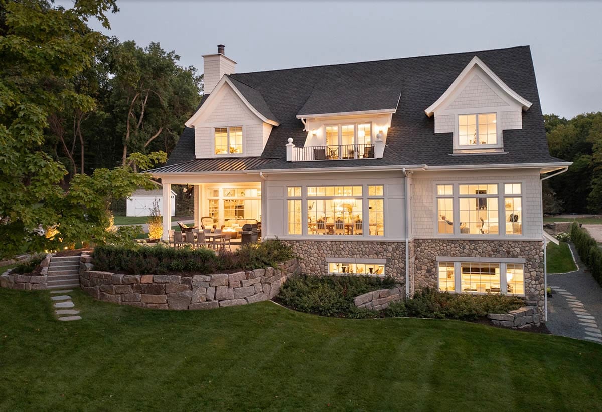 Beach Style Home Exterior at dusk