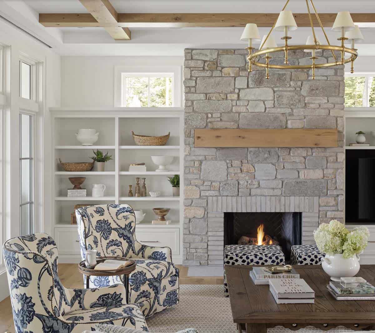 Beach Style Living Room with a fireplace