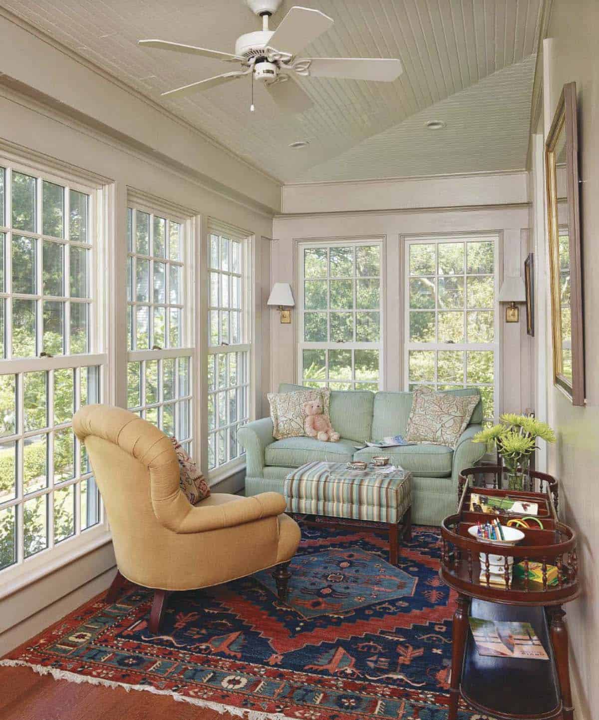 traditional sunroom and home office