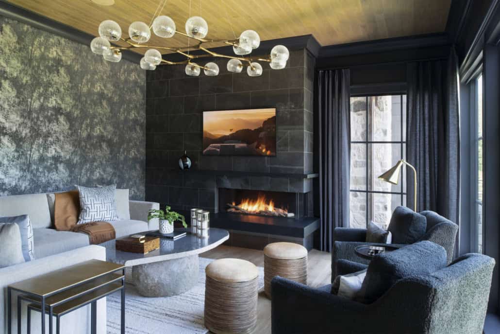 transitional style living room with a fireplace