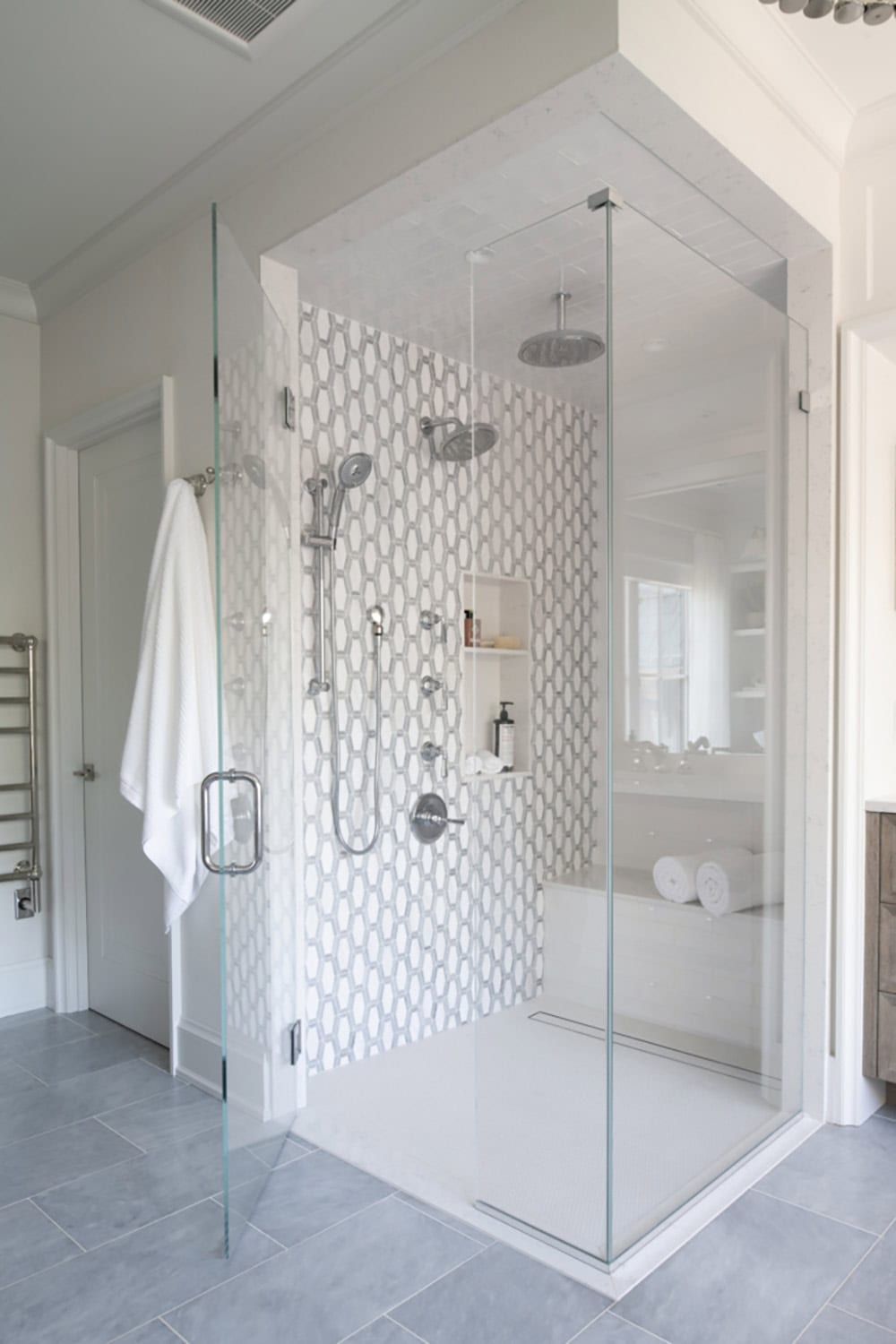 transitional style bathroom shower