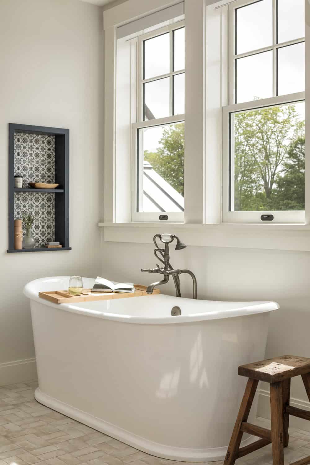 modern farmhouse bathroom with a freestanding tub