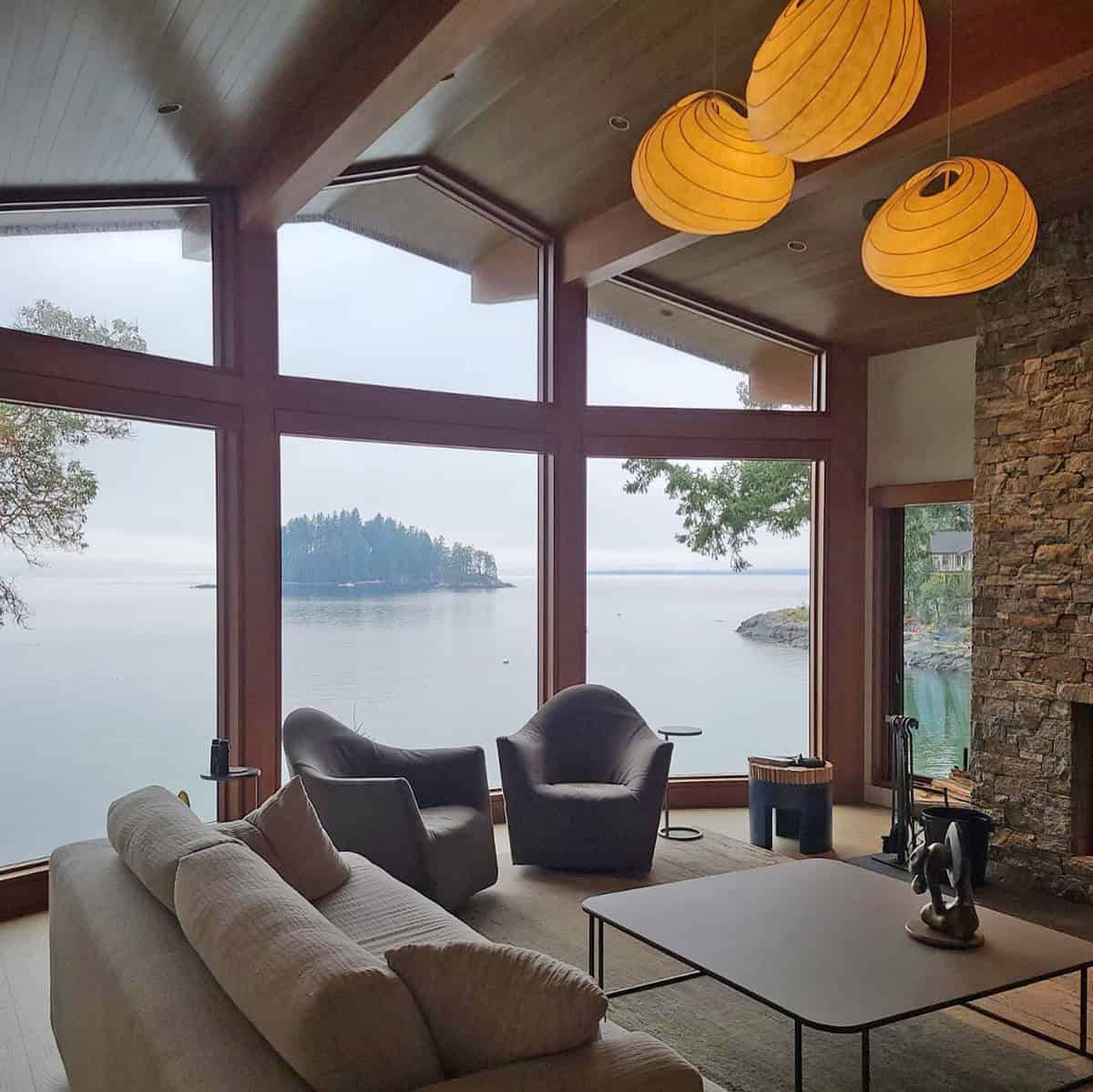 coastal modern living room with a large window