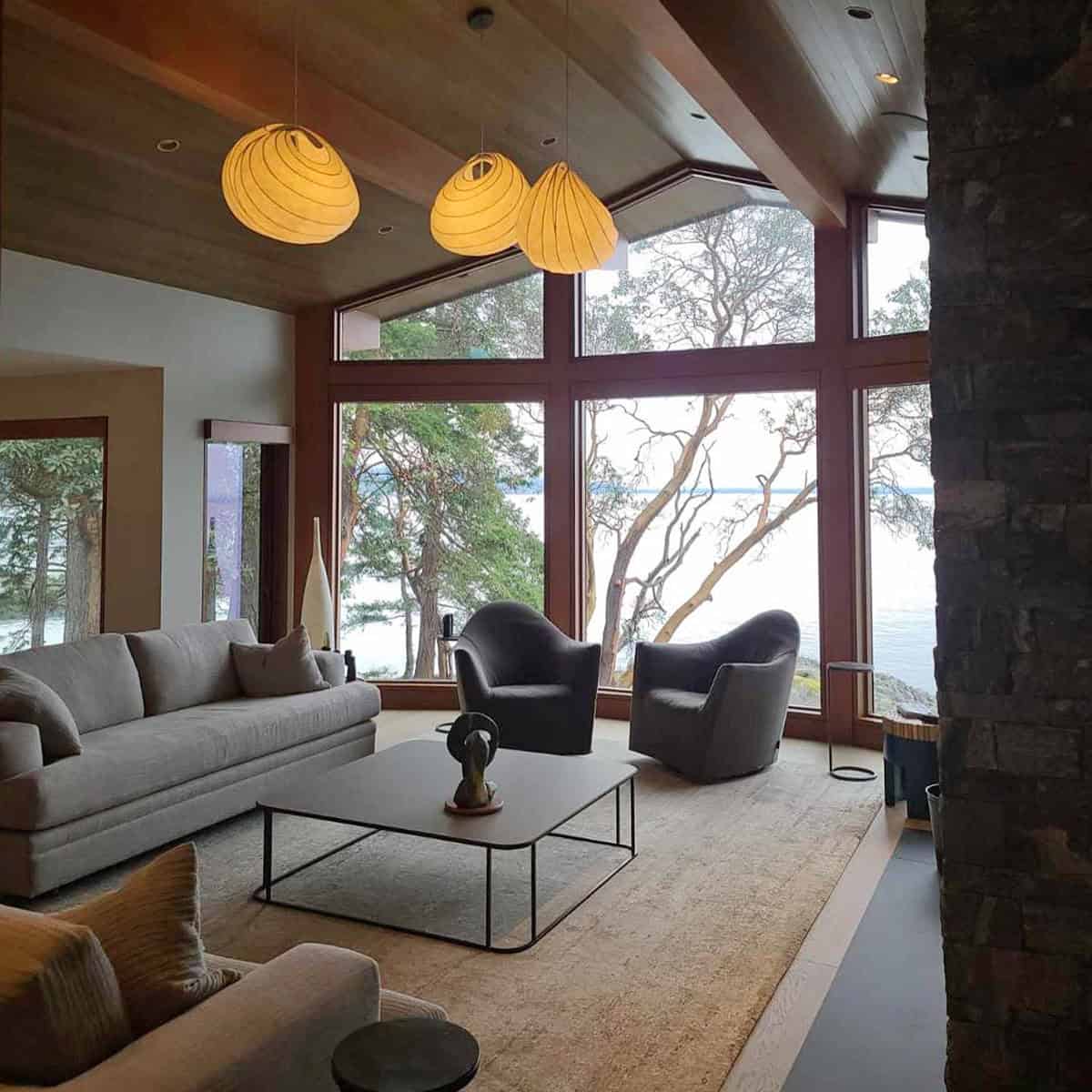 coastal modern living room with a large window