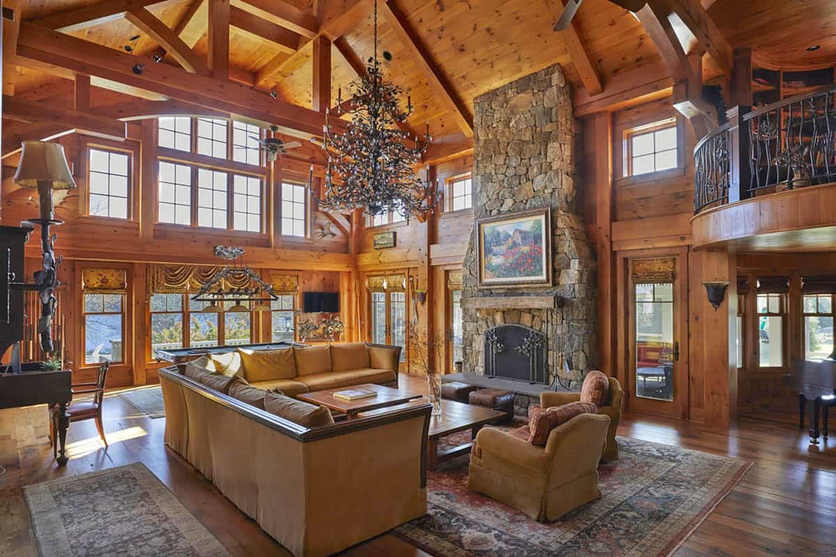 Living Room with Fieldstone Fireplace