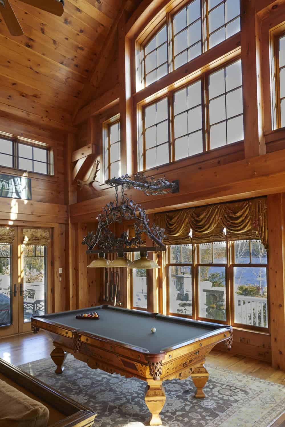 rustic family room with a pool table