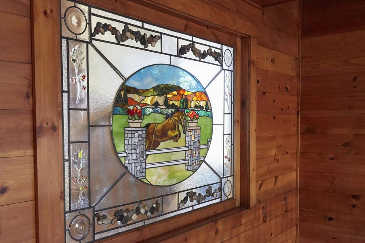 rustic wall panel with a stained glass detail